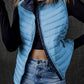 Sky Blue Plush Collared Quilted Zipped Puffer Vest