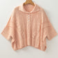 Apricot Pink Hollowed Knit 3/4 Dolman Sleeve Buttoned Collared Sweater