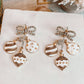 White Rhinestone Bow Circular Pendant Drop Earrings