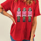 Red Sequined Christmas Nutcracker Pattern Crew Neck Graphic Tee