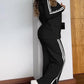 2 Piece Stripe Print Notched Collar Long Sleeve Coat Slit Straight Pants Work Pants Set