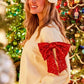 Beige Sequin Bow Decor Drop Shoulder Christmas Sweatshirt