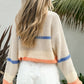 Beige Colorblock Striped Drop Shoulder Cozy Sweater