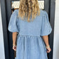 Dusk Blue Bowknot Bubble Sleeve Short Denim Dress