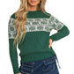 Green Christmas Snowflake Dotted Print Round Neck Sweater