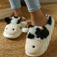 White Cute Cow Thick Sole Plush Thermal Home Slippers