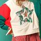 Apricot Christmas Tinsel Star Side Slits Colorblock Sweatshirt