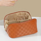 Thai Curry PU Leather Checkered Large Makeup Bag with Handle