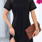 Black Contrast Lace Raglan Sleeve Pleated Detail Shift Dress