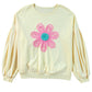 Beige Tinsel Flower Dropped Puff Sleeve Sweatshirt