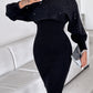 2 Piece Outfits Sets Mock Neck Rhinestone Decor Knit Crop Sweater and Slip Bodycon Midi Dress