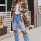 Brown Pocketed Buttoned Plaid Shirt Jacket