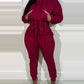 Shirred Pocket Design Crop Hoodie & High Waist Cuffed Sweatpants Set