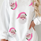 White Ribbed Sequin Santa Claus Graphic Christmas Sweatshirt