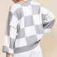 Gray Checkered Bishop Sleeve Sweater