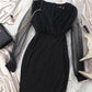 Glitter Sheer Mesh V Neck Long Sleeve Party Dress