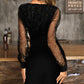 Glitter Sheer Mesh V Neck Long Sleeve Party Dress