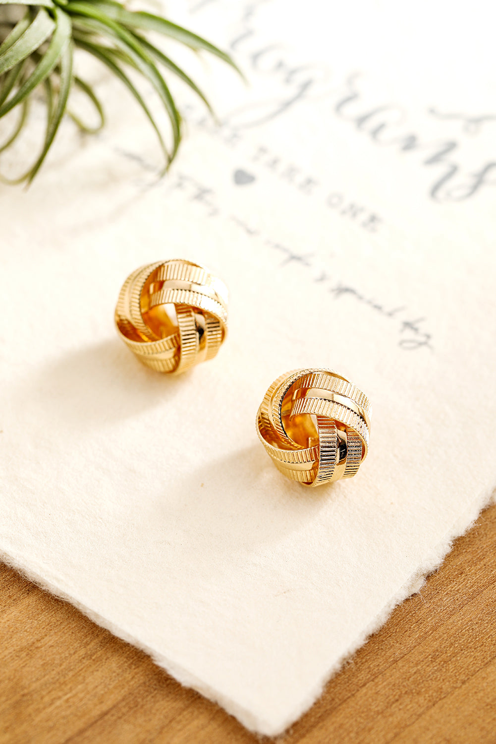 Gold Plated Textured Knot Stud Earrings