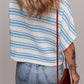 Sky Blue Stripe Boxy Fit Wide Sleeve Sweater T Shirt