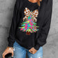 Black Bowknot Christmas Tree Shiny Graphic Sweatshirt