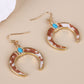 Chestnut Cow Print Turquoise Inlay Crescent Shaped Dangle Earrings