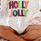 White Oversized Christmas Sequined HOLLY JOLLY Corded Crewneck Sweatshirt