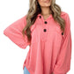 Pink Corded Flap Pocket Henley Top