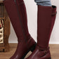 Burgundy Side Zipper Knee High Chunky Low Heel Boots