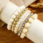 White Flower Rhinestone Beaded Multi Layer Bracelet Set