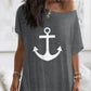 Anchor Print Cold Shoulder Short Sleeve Dress Casual Pocket Design Loose Fit Maxi Dress