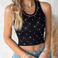 Argyle Pattern Rhinestone Decor Knit Tank Top