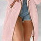 Contrast Binding Lapel Teddy Coat Open Front Longline Winter Outwear Jackets with Pockets