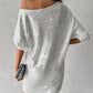 Slash Neck Batwing Sleeve Allover Sequins Dress