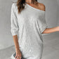 Slash Neck Batwing Sleeve Allover Sequins Dress