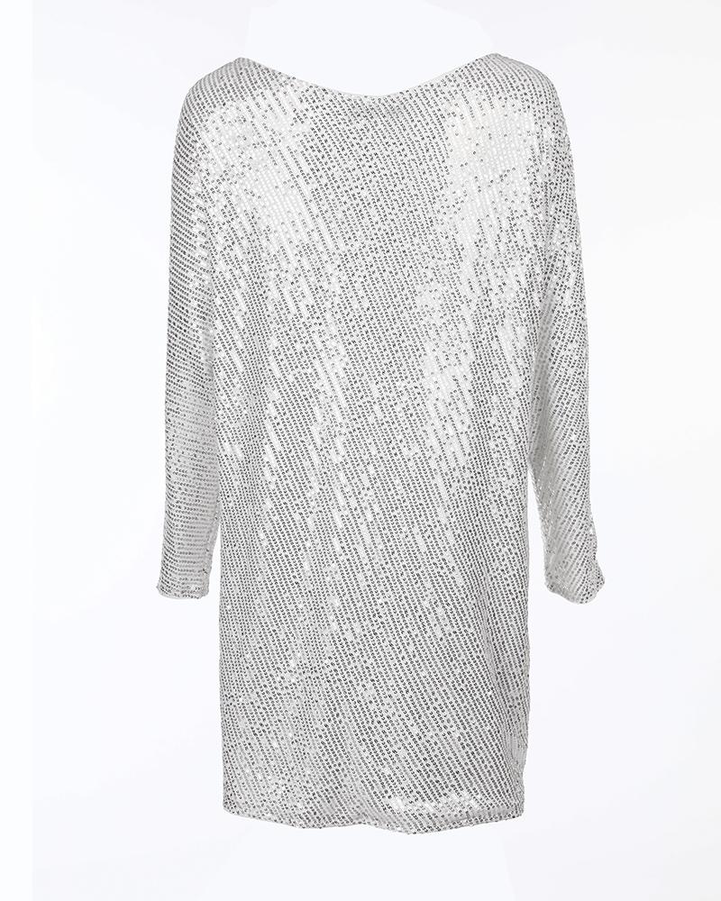 Slash Neck Batwing Sleeve Allover Sequins Dress