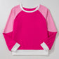 Strawberry Pink Striped Patchwork Crew Neck Raglan Sleeve Top