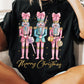 Black Nutcracker Merry Christmas Printed Crewneck T Shirt