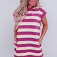 Rose Stripe Cap Sleeve Pocketed Shift T-shirt Dress