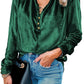 Blackish Green Frilled Neck Buttoned Front Velvet Top