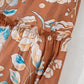 Brown Floral Print Shirred Square Neck High Waist Maxi Dress