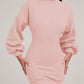 O neck Lantern Sleeve Mini Bodycon Sweatshirt Dress