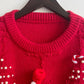 Racing Red Rhinestone Bow Pearl Decor Christmas Tree Round Neck Sweater