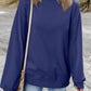 Navy Blue Plain Drop Shoulder Crewneck Pullover Sweatshirt