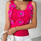 Floral Pattern Beaded Knit Tank Top