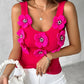 Floral Pattern Beaded Knit Tank Top