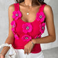 Floral Pattern Beaded Knit Tank Top