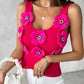 Floral Pattern Beaded Knit Tank Top