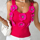 Floral Pattern Beaded Knit Tank Top