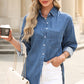 Beau Blue Solid Color Oversized Patched Pocket Buttoned Shirt