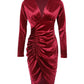 Velvet Long Sleeve Plunge Ruched Bodycon Dress